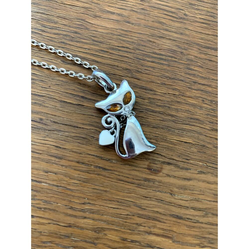 New CAT Pendant CHARM Necklace With TOPAZ Eyes